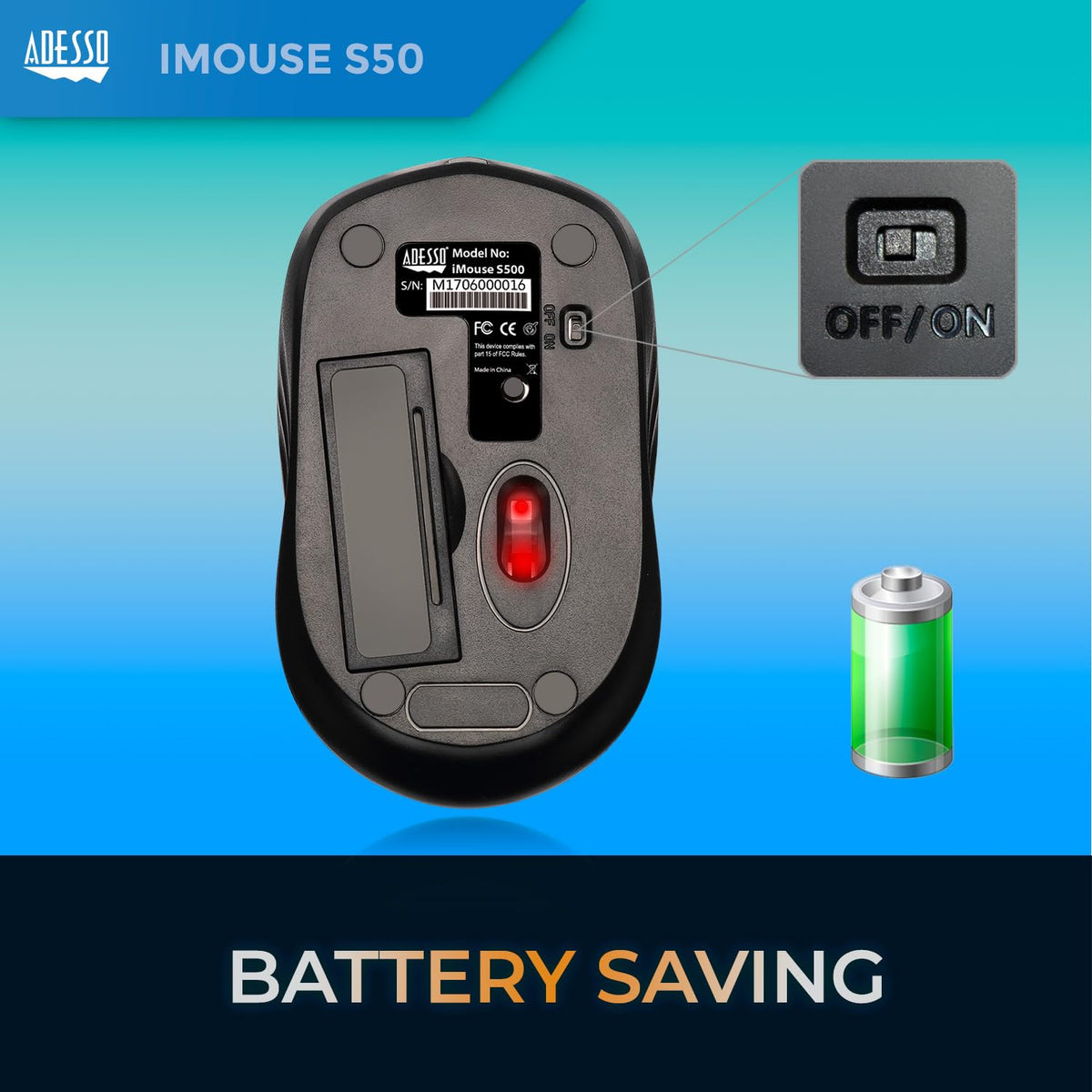 Adesso iMouse S50 Wireless Mini Mouse, Blue, 24GHz