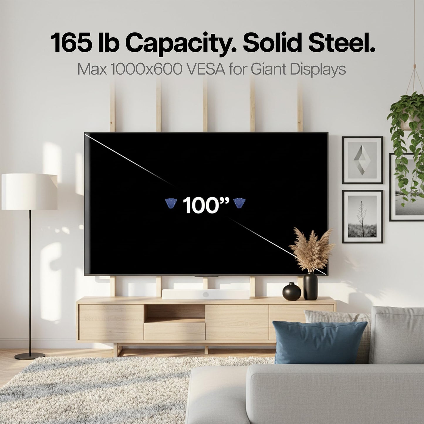 VIVO No Stud TV Wall Mount for 32 to 100 inch Screens, Max VESA 1000x600mm, Studless Drywall Mounting Solution, Black, MOUNT-NS100