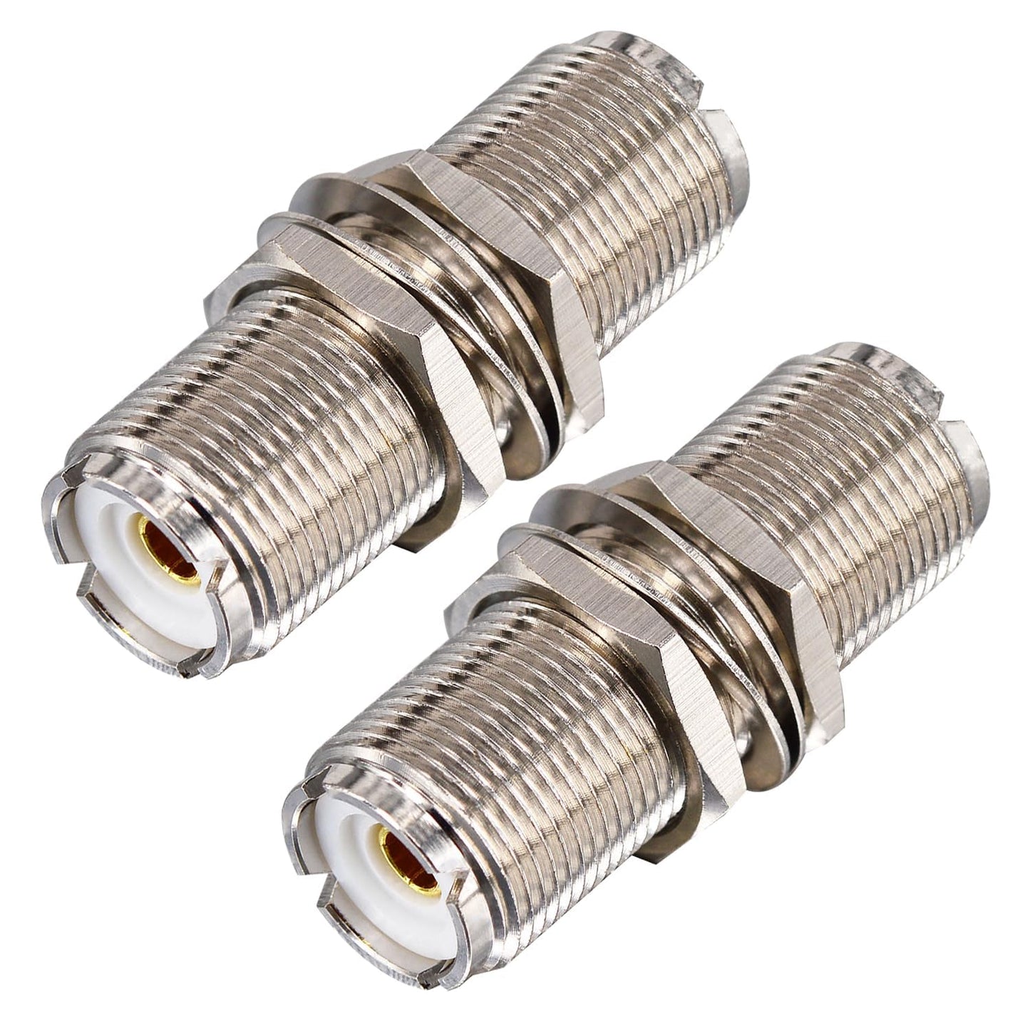 Kaunosta 2-Pack 1.77" Long Body UHF SO239 Female to Female Bulkhead Connector, Extended Thread Coax Adapter for Thick Panels (>15mm), Marine Boats