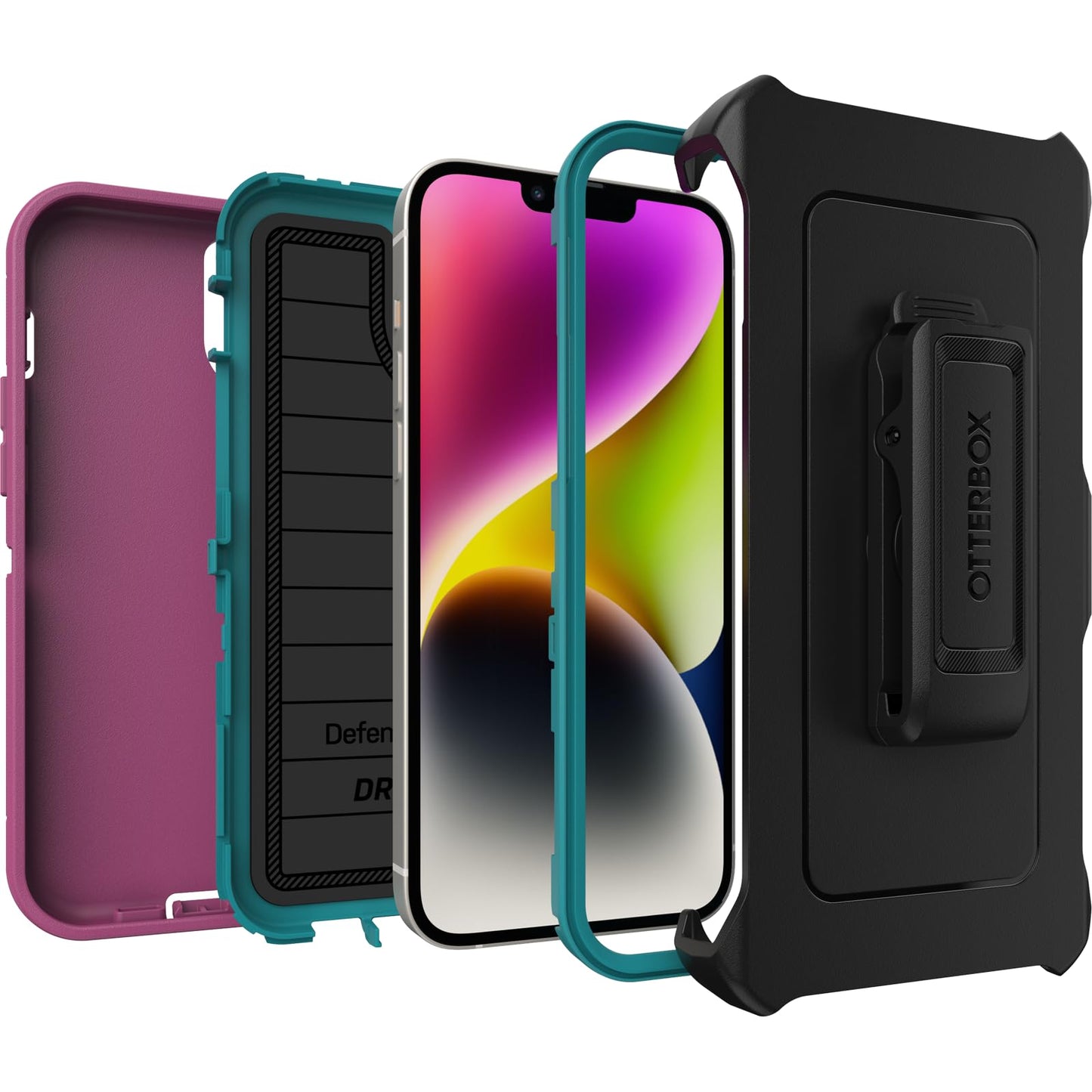 OtterBox iPhone 15 Plus and iPhone 14 Plus Defender Series Pro Case - Canyon Sun (Pink), screenless, Rugged & Durable, with Port Protection, Includes