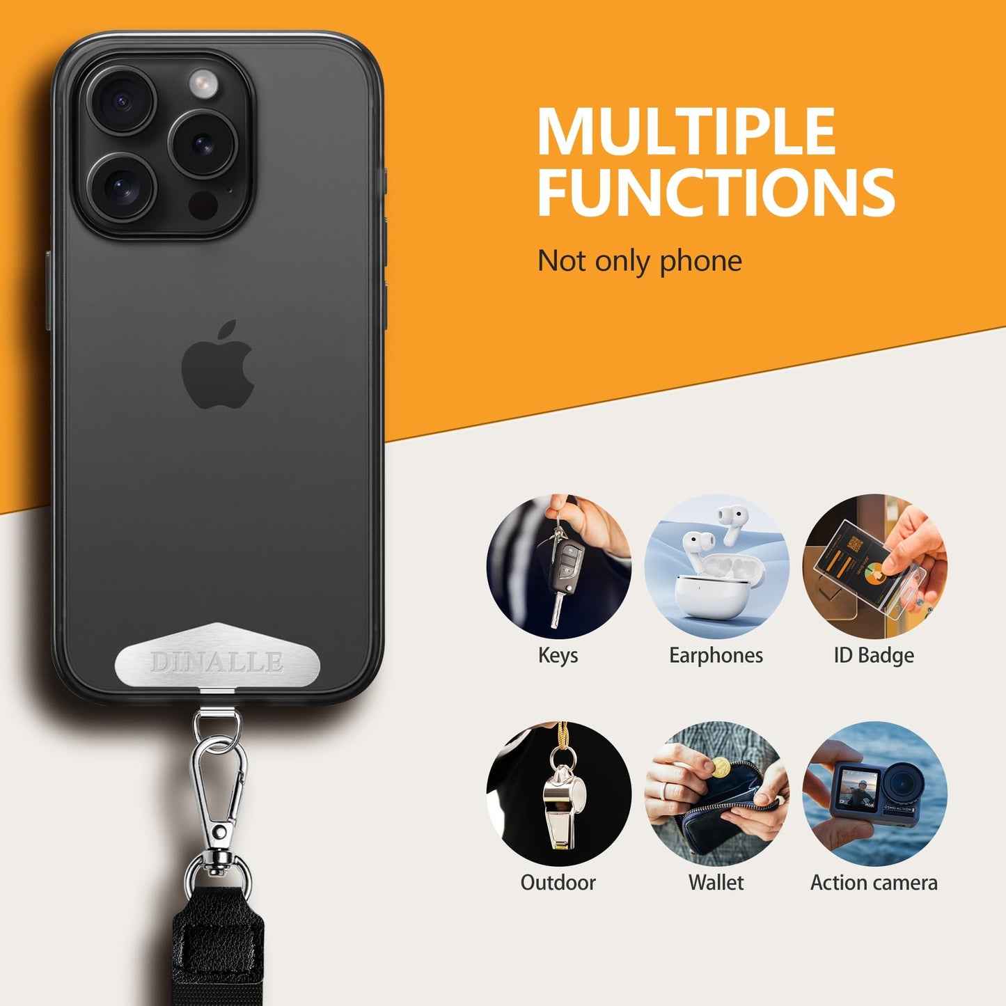 DINALLE Adjustable Crossbody Phone Lanyard 2 Pack & Retractable ID Badge Card Holder,Universal Cell Phone Multifuctional Patch Lanyards Compatible
