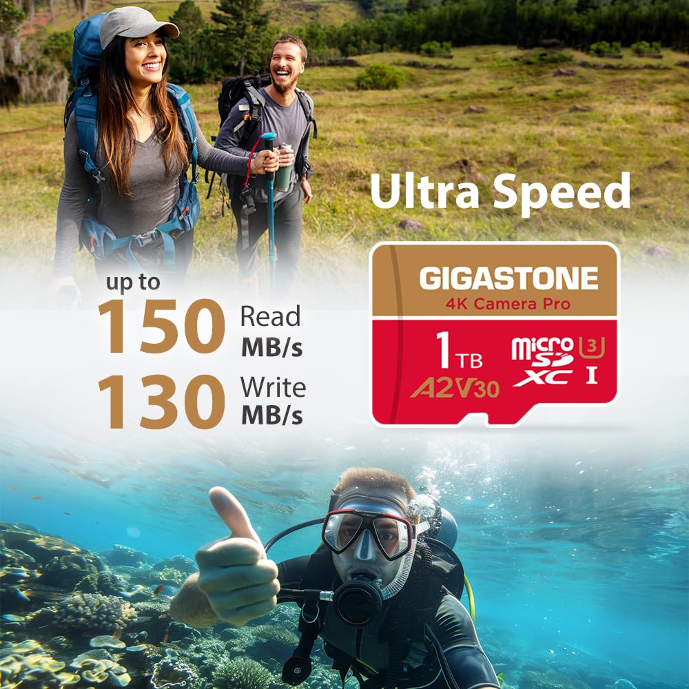?5-Years Data Recovery? GIGASTONE 1TB Micro SD Card, 4K Camera Pro, R/W up to 150/130 MB/s, 4K Video Recording for GoPro, DJI, Drone, MicroSDXC Memory