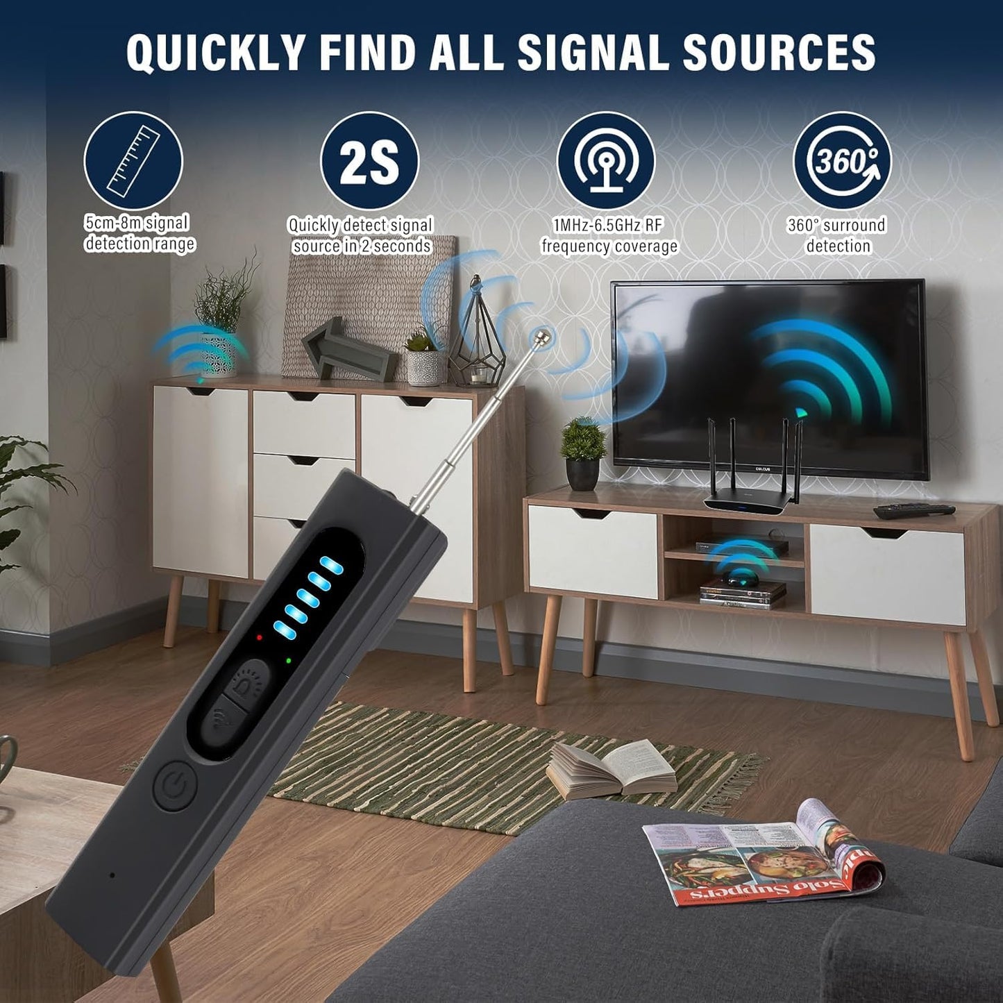 Hidden Camera Detectors, Anti Spy RF Signal Scanner, Bug Detector, 6 Levels Sensitivity 4 Modes, 36H Work, for Hotels, Home, Office, Protect Your