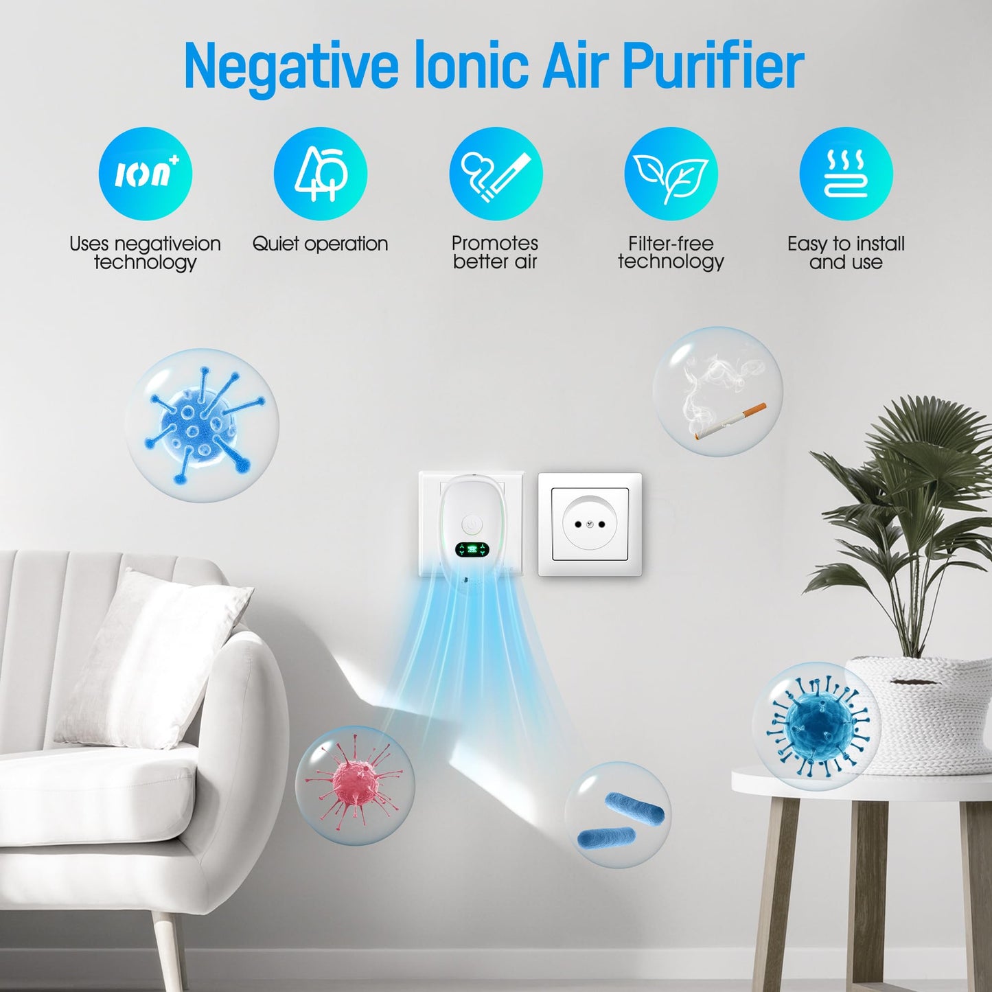 Oneluner Air Ionizers for Home,4-Pack Negative Ion Air Purifiers