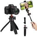 Gonymask 1/4" Screw Mini Camera Tripod for Sony ZV-1 II ZV-E10 Canon R50 DJI Pocket 3, 2-in-1 Phone Tripod Stand & Extendable Selfie Stick, 360° Ball