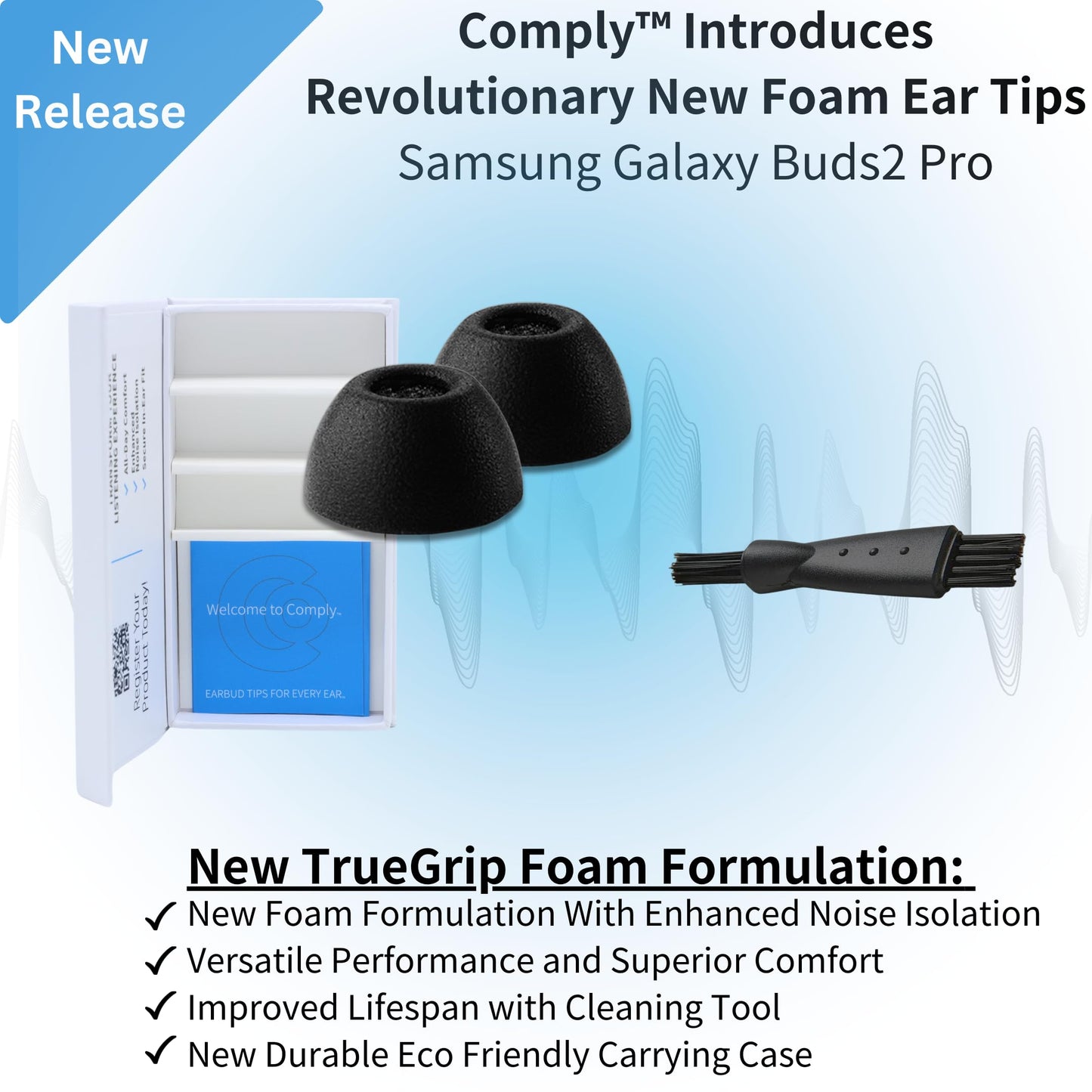 Comply TrueGrip | Premium Memory Foam Replacement Earbud Tips for Samsung Galaxy Buds2 Pro | Enhanced Comfort, Secure Fit, Superior Noise Isolation