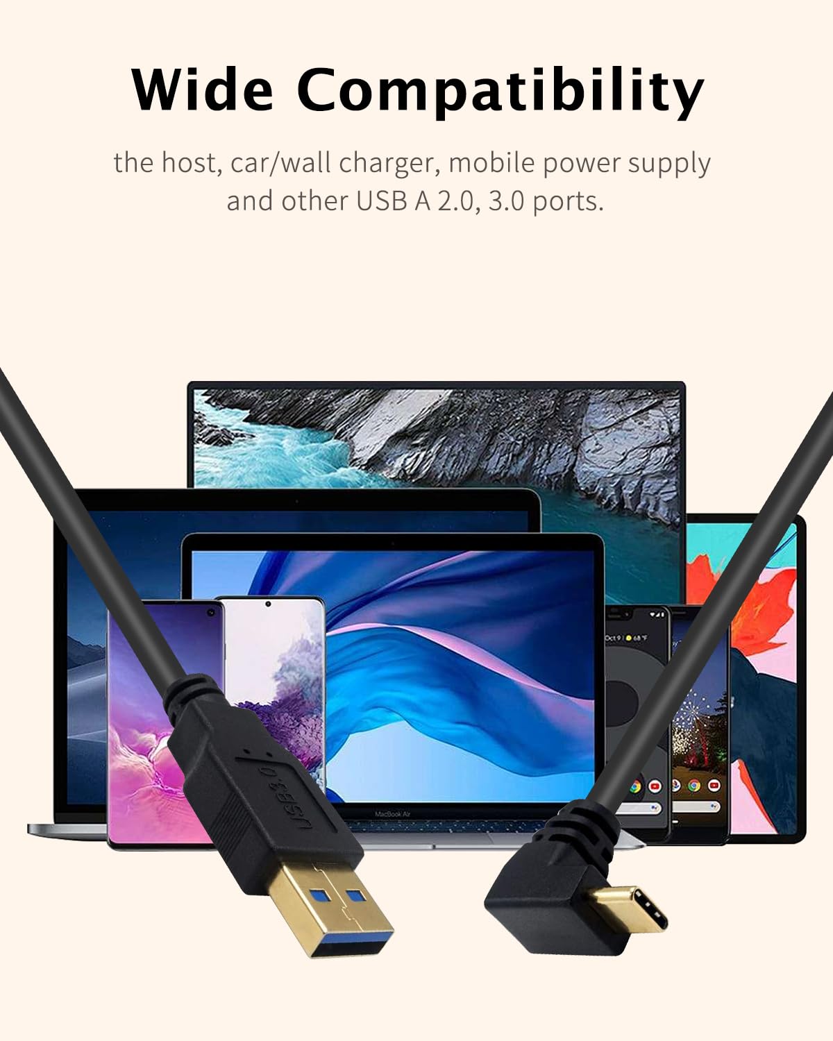 Dafensoy 5Ft 90 Degree USB Type C Cable, USB A 3.0 to USB C 3.1 Up & Down Angle Charging Cable Suitable for Mobile Phones, Tablets, Laptops, USB