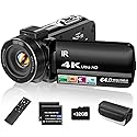 ZYDIIE 4K Video Camera Camcorder UHD 64MP Vlogging Camera for YouTube 18x Digital Zoom 3" 270° Rotation IPS Touchscreen Video Camcorder with Night
