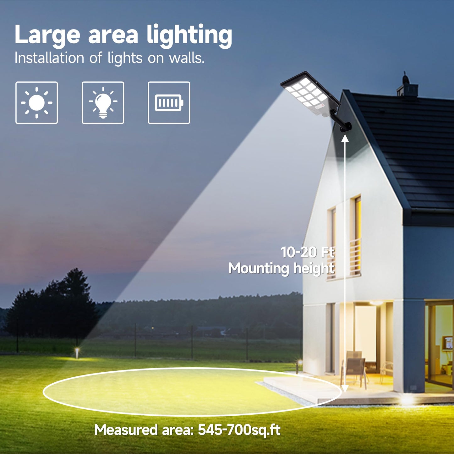 TFKK Solar Lights Outdoor Motion Sensor, 6500K Bright LED Flood Light with Remote Control, IP65 Waterproof Security Wall Light for Yard, Garden