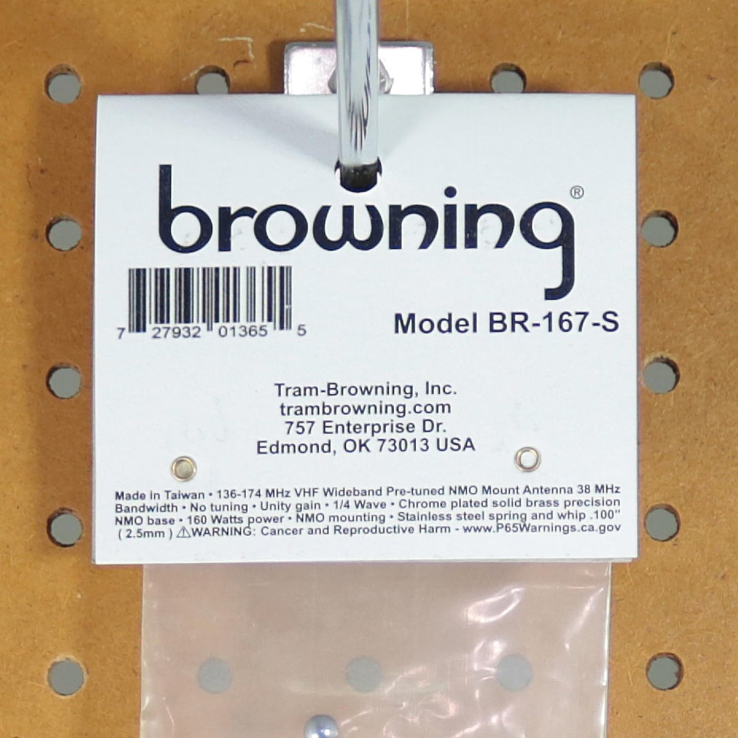 BROWNING 136MHz-174MHz VHF Unity Gain Land Mobile NMO Antenna, Stainless Steel (BR-167-S)