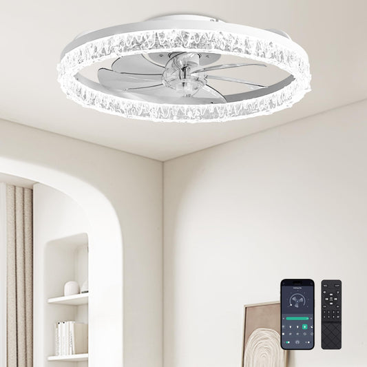 DIAMONDFORGE Ceiling Fans with Lights and Remote Fandelier - 20" Flush Mount Low Profile Modern Ceiling Fans for Bedroom - Stepless Color Temperature