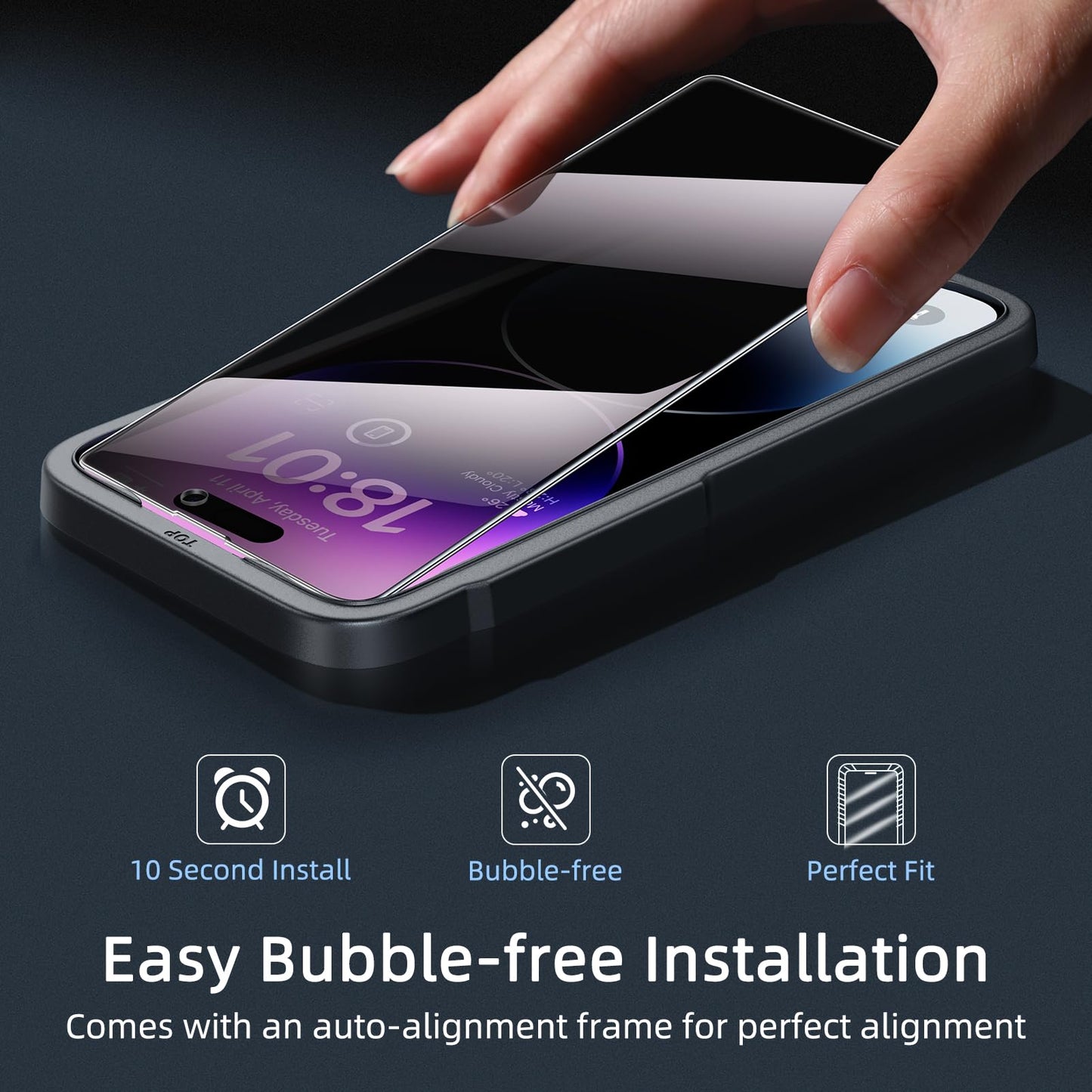 Ruwa Privacy Screen Protector for iPhone 14 Pro Max [3-Pack] [6.7 Inch] Display Tempered Glass Film with Easy Installation Alignment Frame, 9H