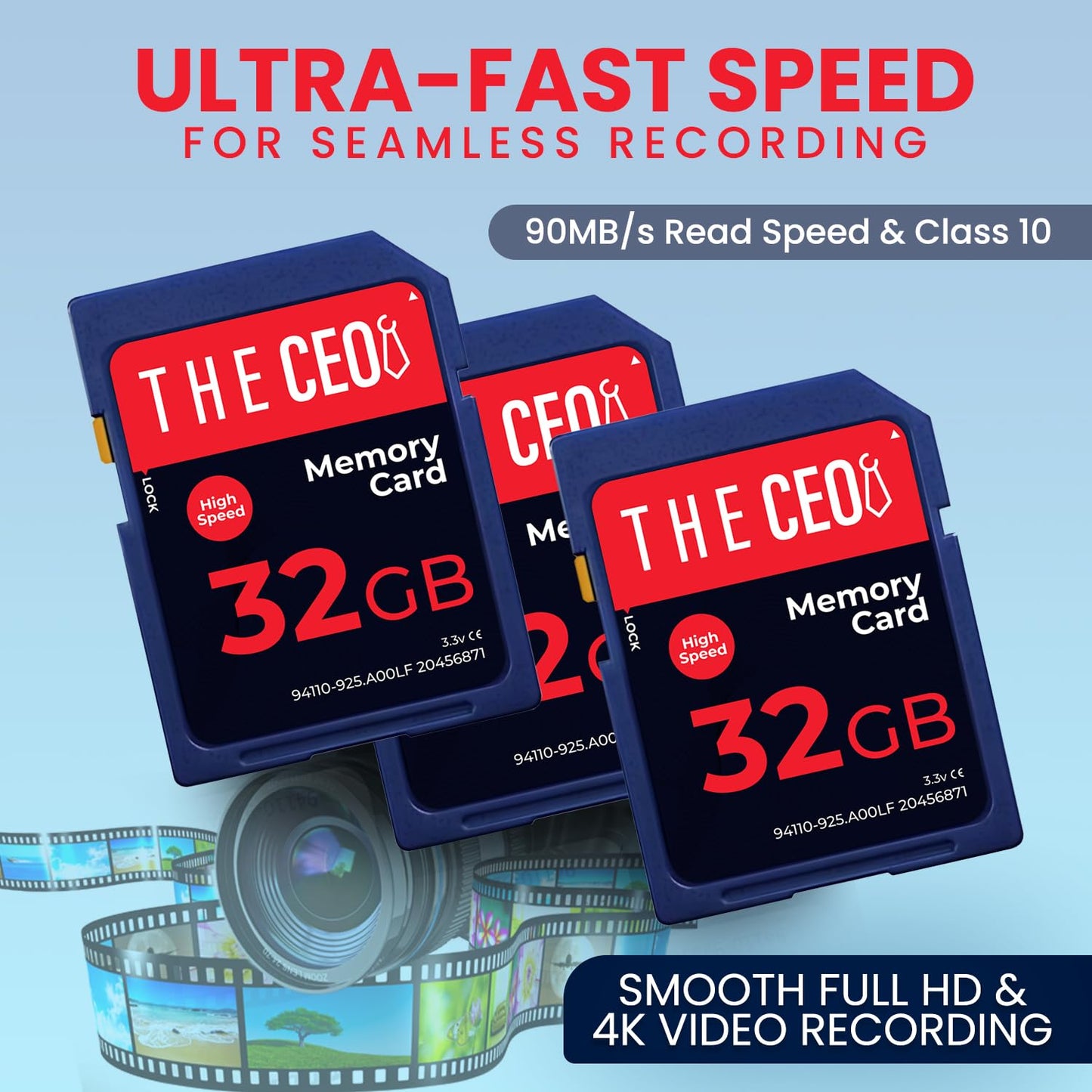 THE CEO TF Memory Card Ultra SDHC UHS-I 90MB/s - High-Speed & Reliable Camera Card - Class 10 for Fast Read/Write Ideal for Full HD Video