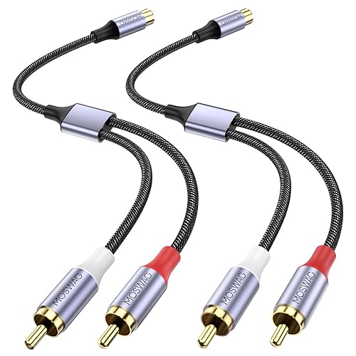 MOSWAG RCA Splitter 1 Female to 2 Male 2 Pack, RCA Y Splitter Audio Video Cable Splitter Adapter for Amplifiers, Gaming Consoles, CD Player