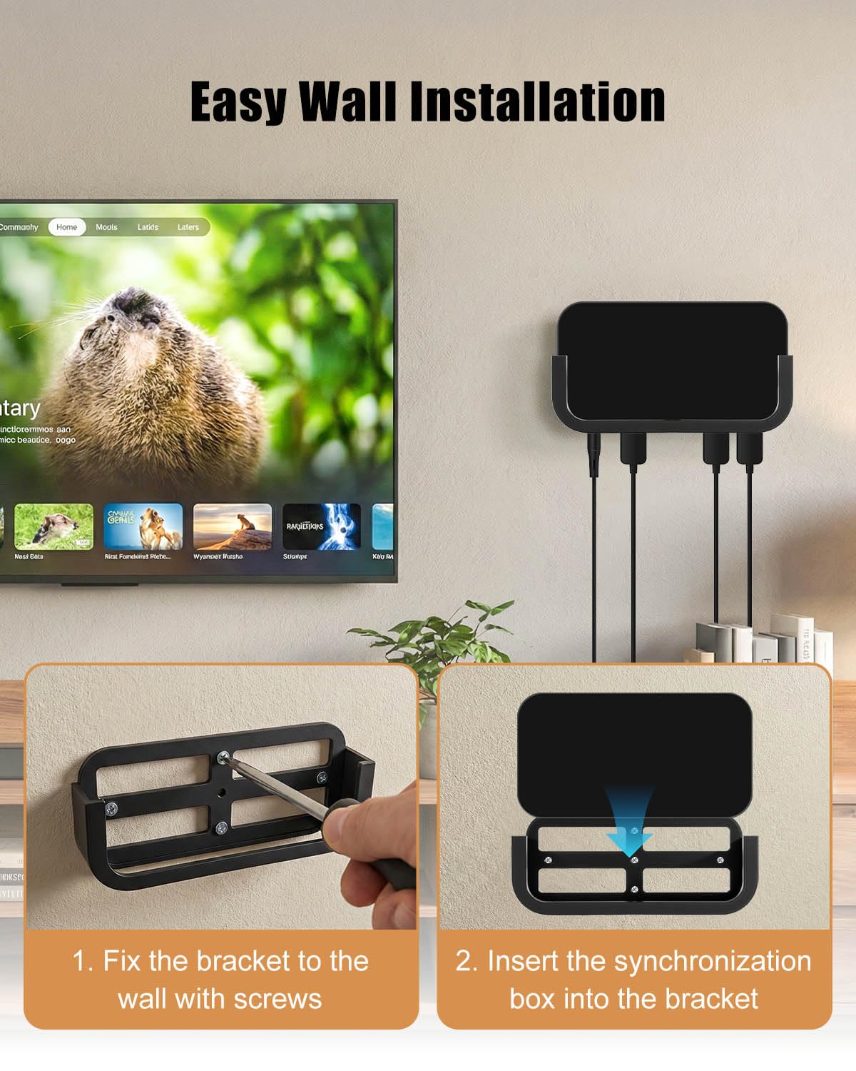 Wall Mount Fit for Philips Hue Play HDMI Sync Box 4K, Box Bracket with Screw Set, Space-Saving Wall Mount Holder