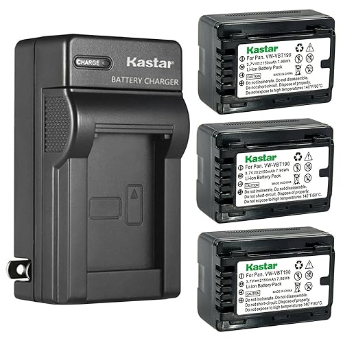Kastar 3-Pack Battery and AC Wall Charger Replacement for Panasonic HC-770EB, HC-989, HC-V110, HC-V110GK, HC-V110MGK, HC-V110K, HC-V130, HC-V130K