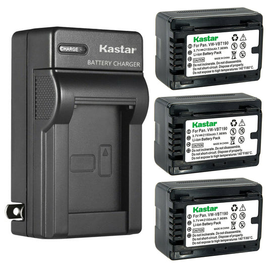 Kastar 3-Pack Battery and AC Wall Charger Replacement for Panasonic HC-V550M, HC-V550K, HC-V620M, HC-V710, HC-V720, HC-V720M, HC-V720GK, HC-V720MGK