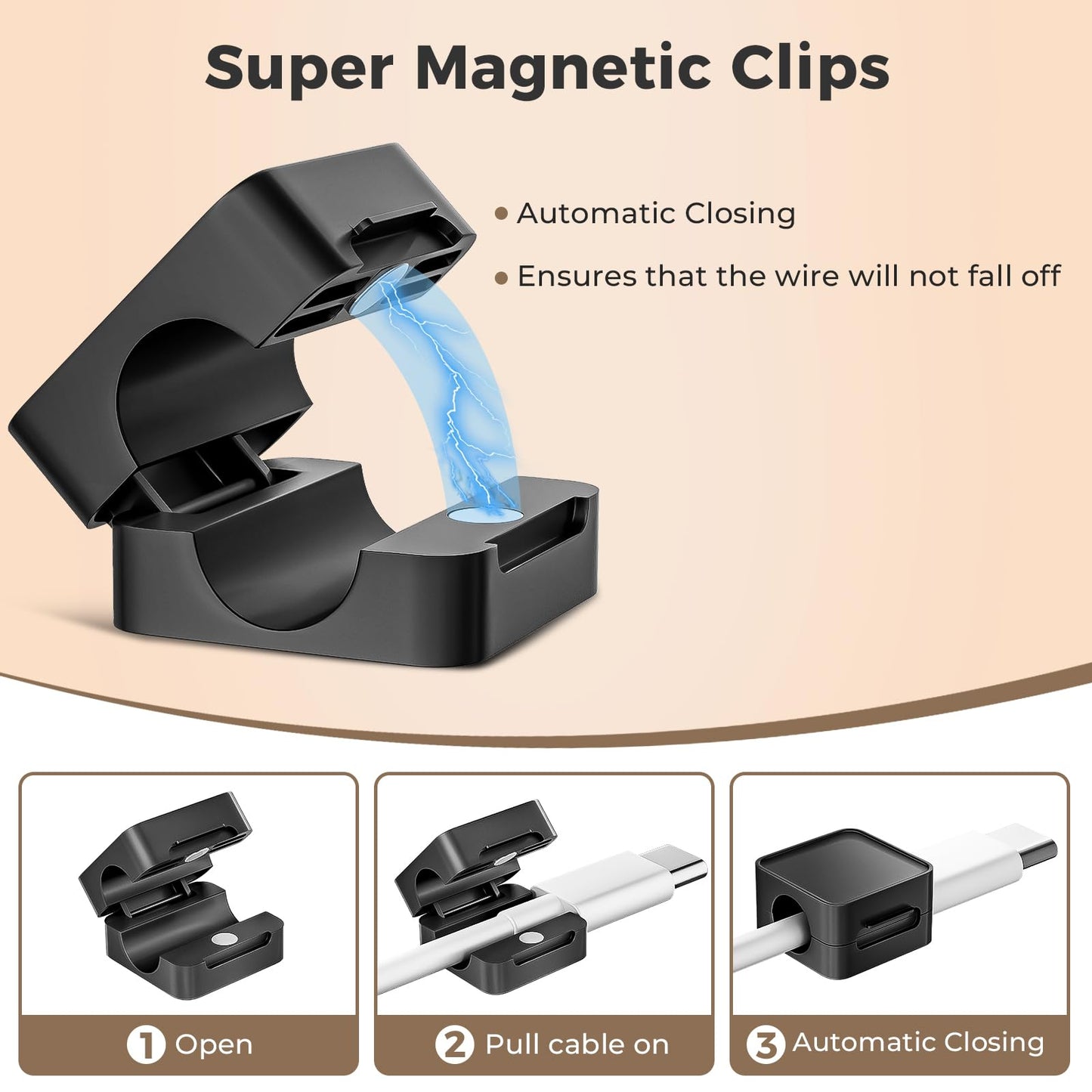 8 Pack Magnetic Cord Organizer Holder, Adjustable Cable Clips, Strong Adhesive Desk Cable Management Clips for Nightstand, Office, Car, Easy Open