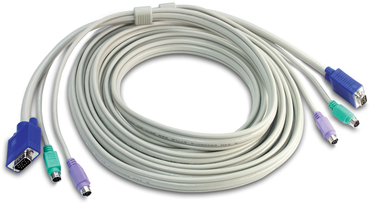 TRENDnet PS2 VGA Combo KVM Male to Male Cable, 15 Feet, Connect with TRENDnet KVM Switches, Keyboard & Mouse: PS/2 Type 6-pin mini Din. Monitor:
