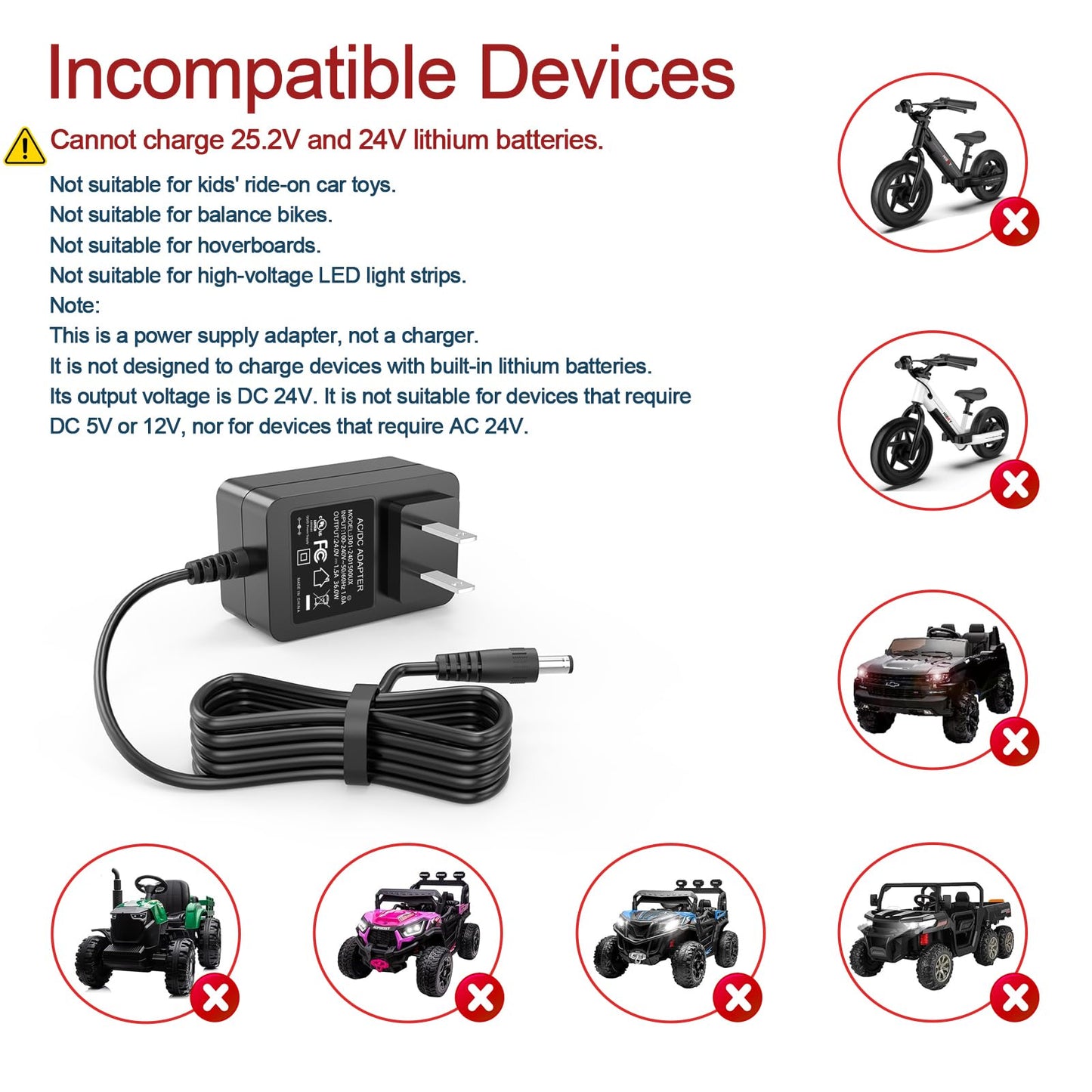 ZIFI AC 100-240V to DC 24V 1.5A Power Adapter with 5pcs DC Connectors for LED Strip Light, Essential Oil Diffuser, and More 24V Devices (Up to 1.5A…
