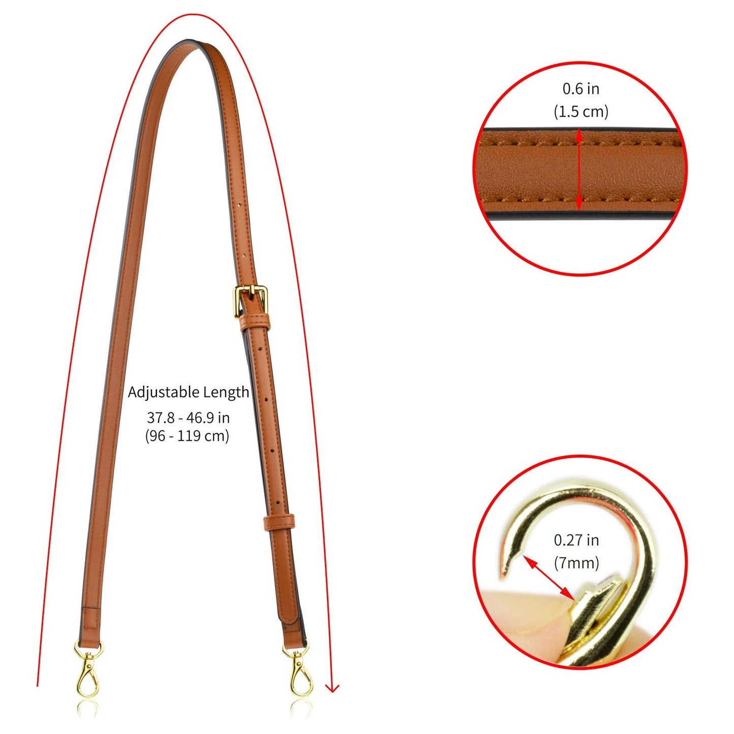 Allzedream Leather Purse Strap Replacement Crossbody Handbag Long Adjustable, Brown, M