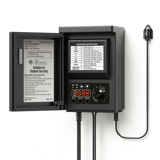 GOODSMANN 120W Low Voltage Transformer 12V AC Landscape Lighting Transformer with Photocell Sensor and Timer Low Voltage Outdoor Transformer for Path