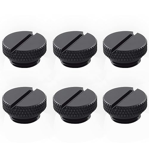 dracaena.io 6 pack G1/4" thread, Thin water Stop Plug Fitting with Coin Slot for Computer water cooling System, durable brass/copper material, Black