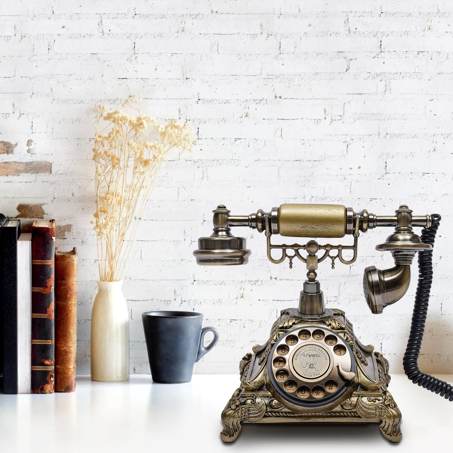 Retro Rotary Dial Phone, Landline Telephone, Old Fashion Antique Phone, Old School Telephones for Home Office Cafe Bar Star Hotel Decor (Golden)
