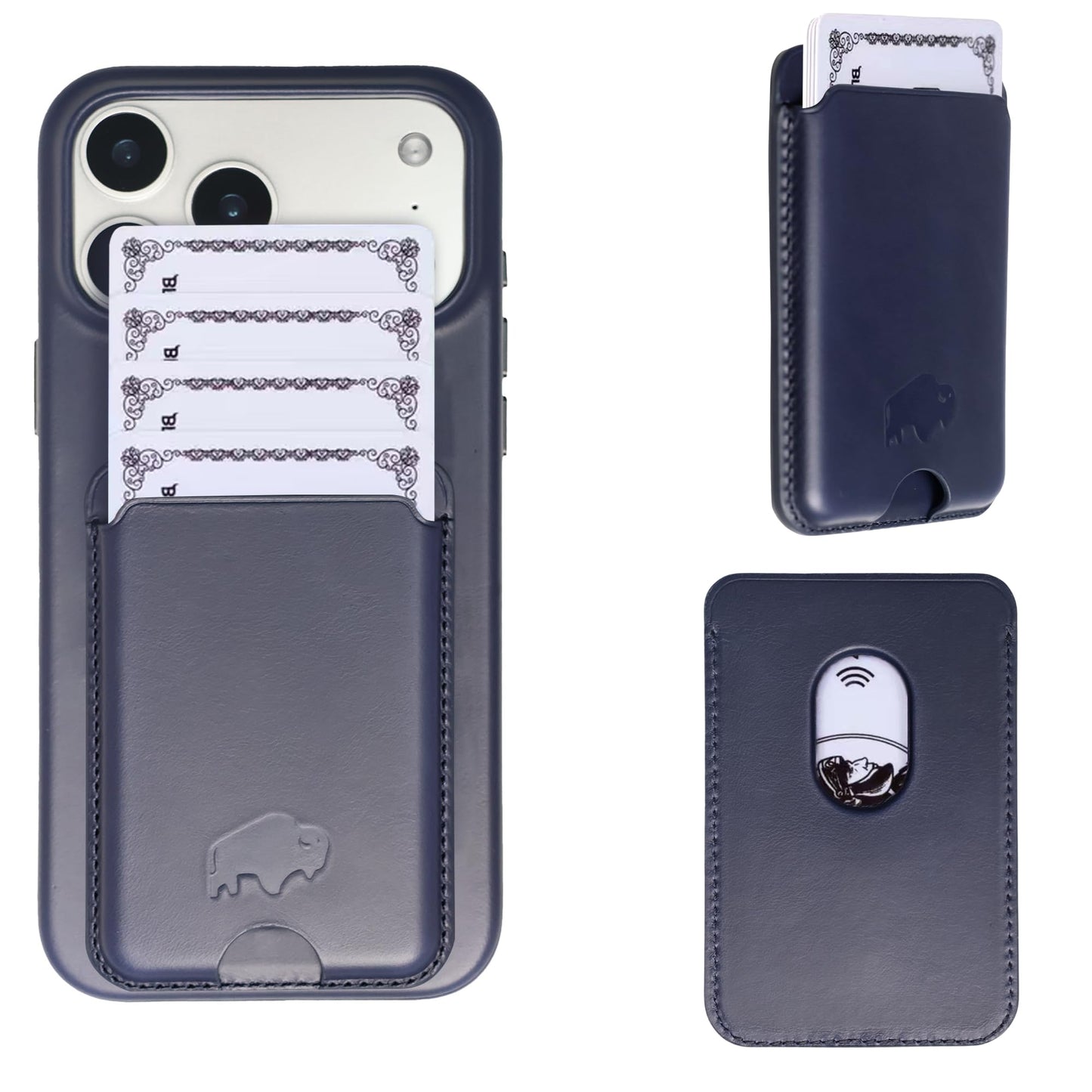 BLACKBROOK Leather Wallet for MagSafe, Duke Slim Full Grain Leather Card Holder, Holds up to 3 Cards, RFID Protection & Easy Access