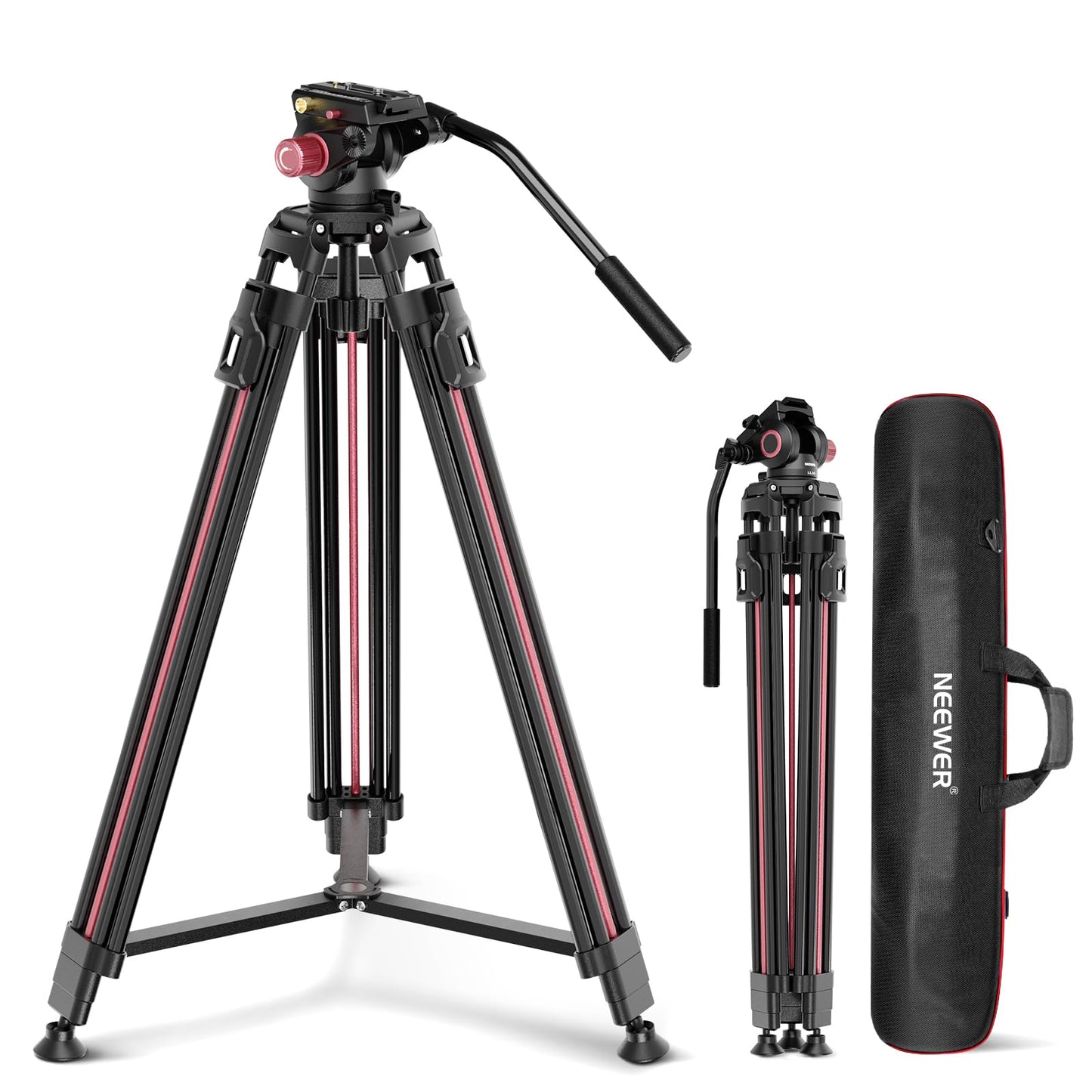 NEEWER 79"/2m Video Camera Tripod with Fluid Head, One Step Quick Release Aluminum Heavy Duty Tripod Stand with QR Plate Compatible with Canon Nikon