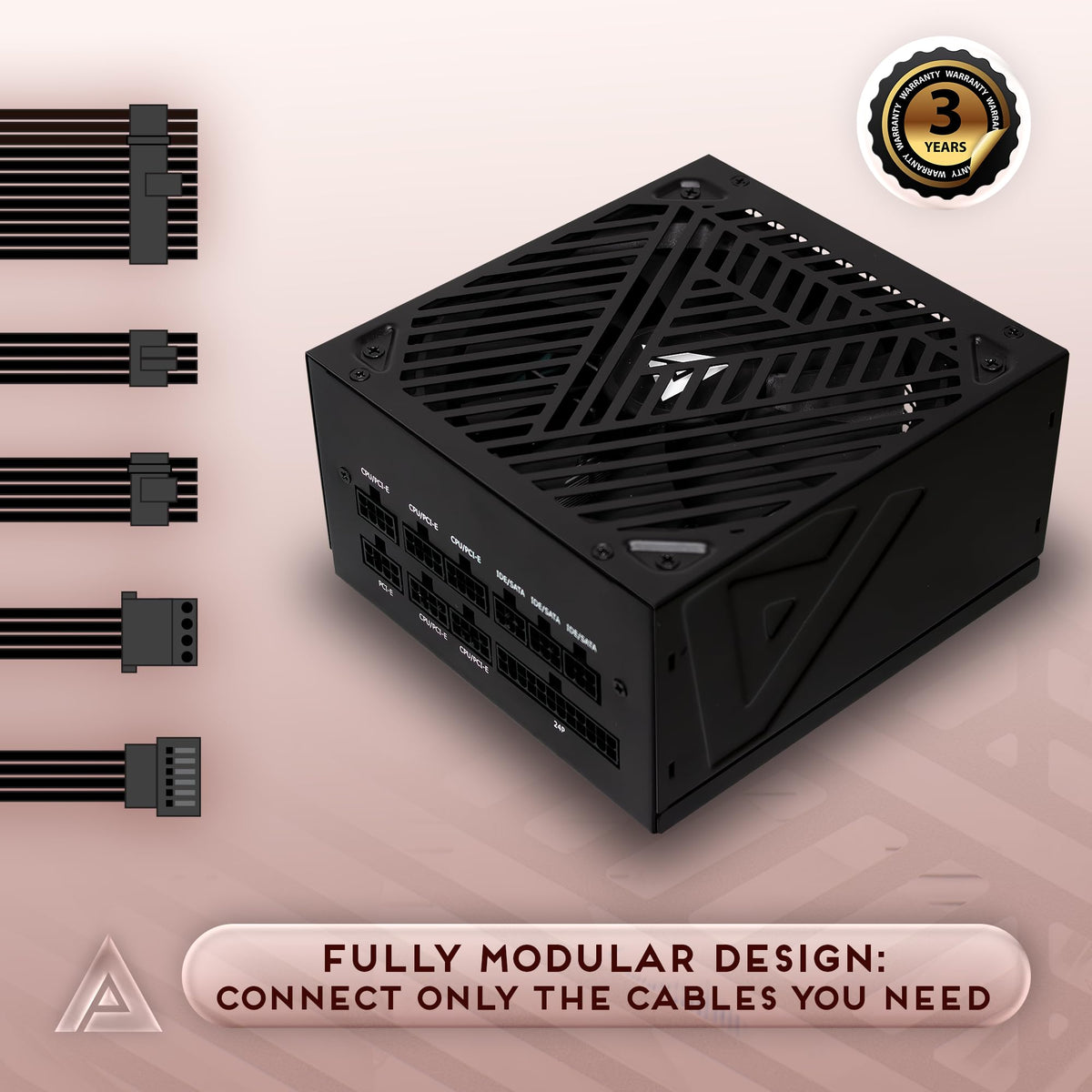 Apevia ATX-SL650W Soul 650W Fully Modular, ATX Active PFC, DC to DC Converter Design, 140mm Silent Fan, RoHS Compliance, Gaming Power Supply