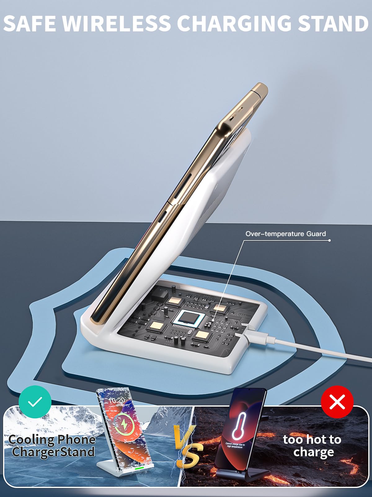 15W Wireless Phone Charger Stand,6FT Fast Android Wireless Charger Station for iPhone 17/17 Air/17 Pro Max/15/14/13, 15W Fast Charging for Samsung