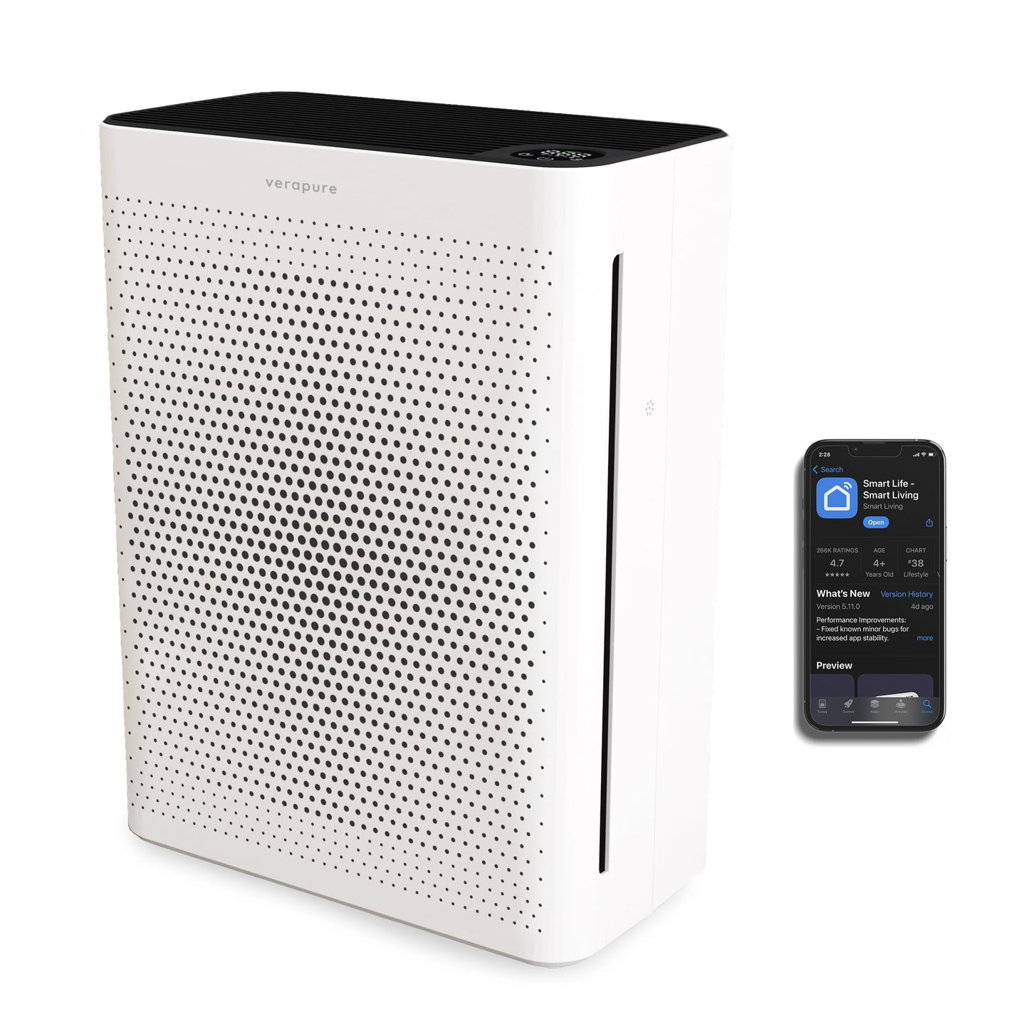 Verapure VP-120-WI Wifi enabled Air Purifier, 260 sq. ft, Air Quality Indicator, PM2.5 Sensor