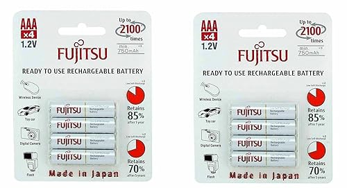 8 Fujitsu HR4UTC AAA Ready-to-use 2,100 times rechargeable battery NiMH 1.2V 800mAh (Min. 750mAh) Made in Japan