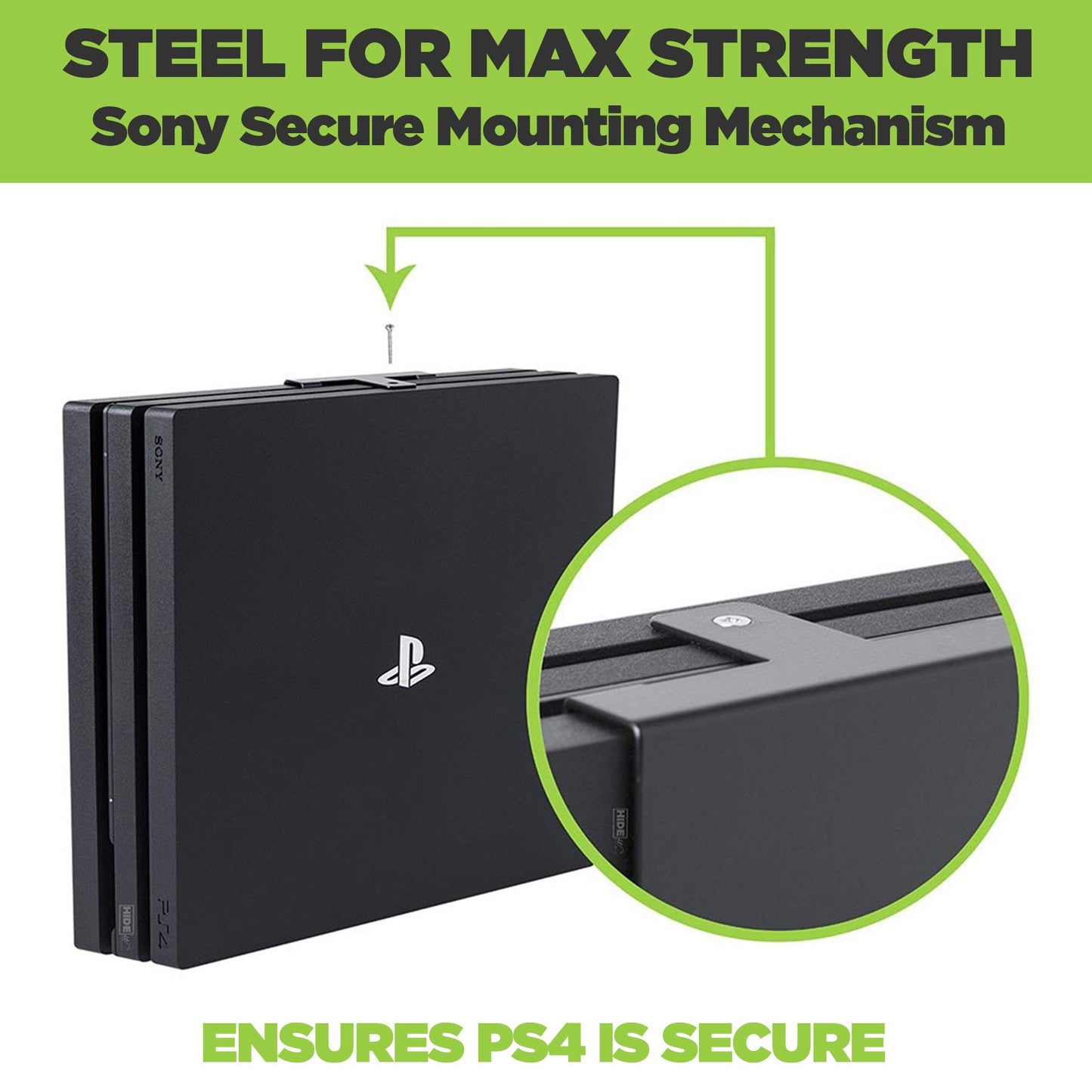 HIDEit Mounts 4P Wall Mount for PS4 Pro - US Patent, Made in USA - Steel Mount for PlayStation 4 Pro to Store Your PS4 Pro on Wall Near or Behind TV