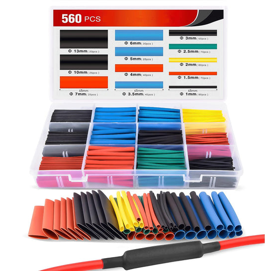Nilight - 50005R Heat Shrink 2:1 Electric Insulation Tube Kit 45mm Flame Retardant Wrap Cable Sleeve 560pcs 5 Colors 12 Sizes with Storage Box?2 Years