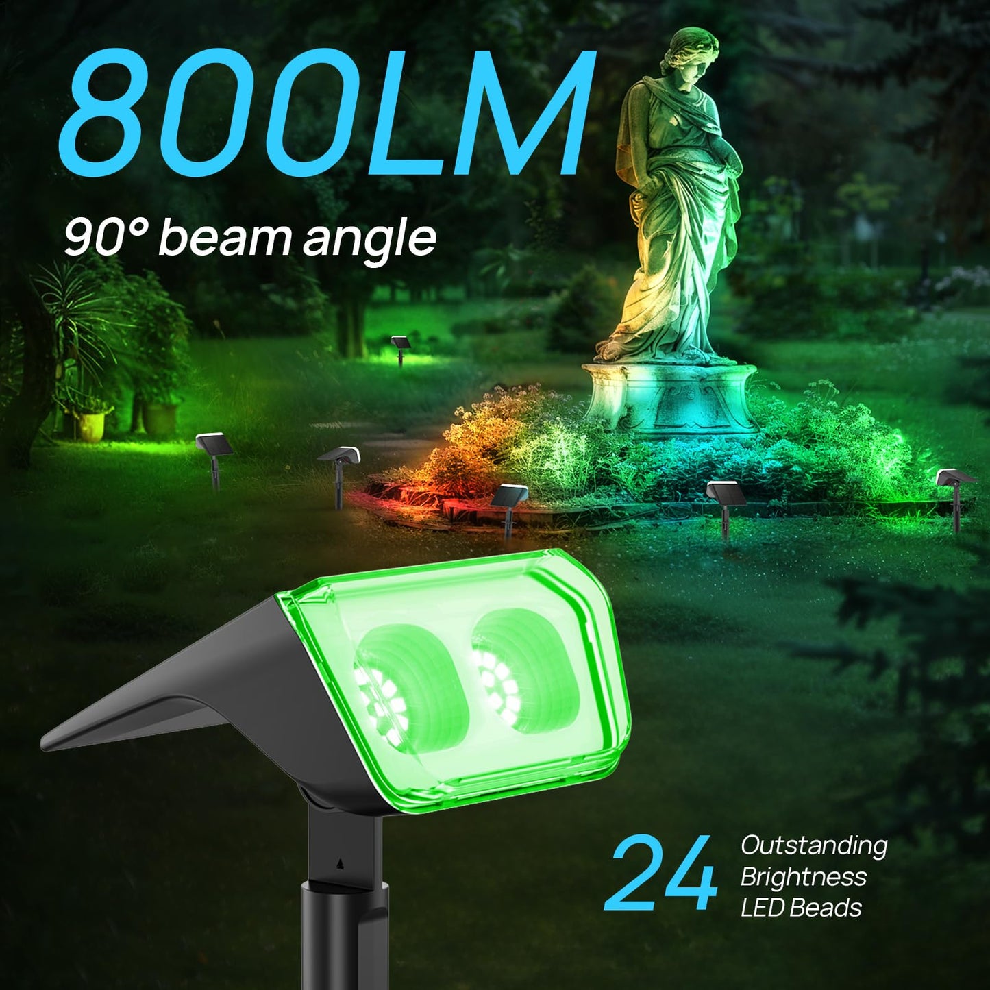 Consciot Solar Spot Lights Outdoor, 30 LEDs Waterproof Color Changing Solar Lights, 2 in 1 Adjustable Wall Lights, 10 Colors, D2D Modes Solar