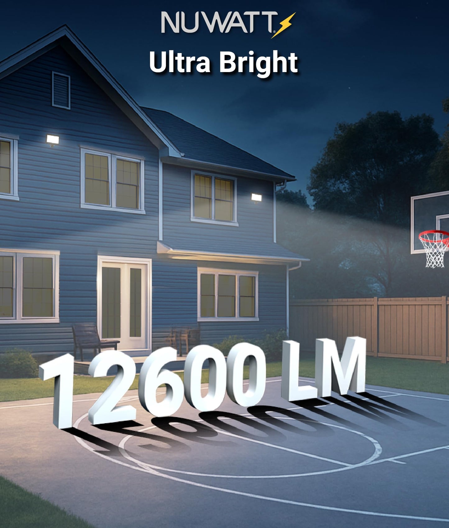 NUWATT 90W LED Flood Light, 3CCT 3000K/4000K/5000K Selectable, IP65 Waterproof Lighting, Adjustable Knuckle Mount, 12600LM, 0-10V Dimmable, 120-277V