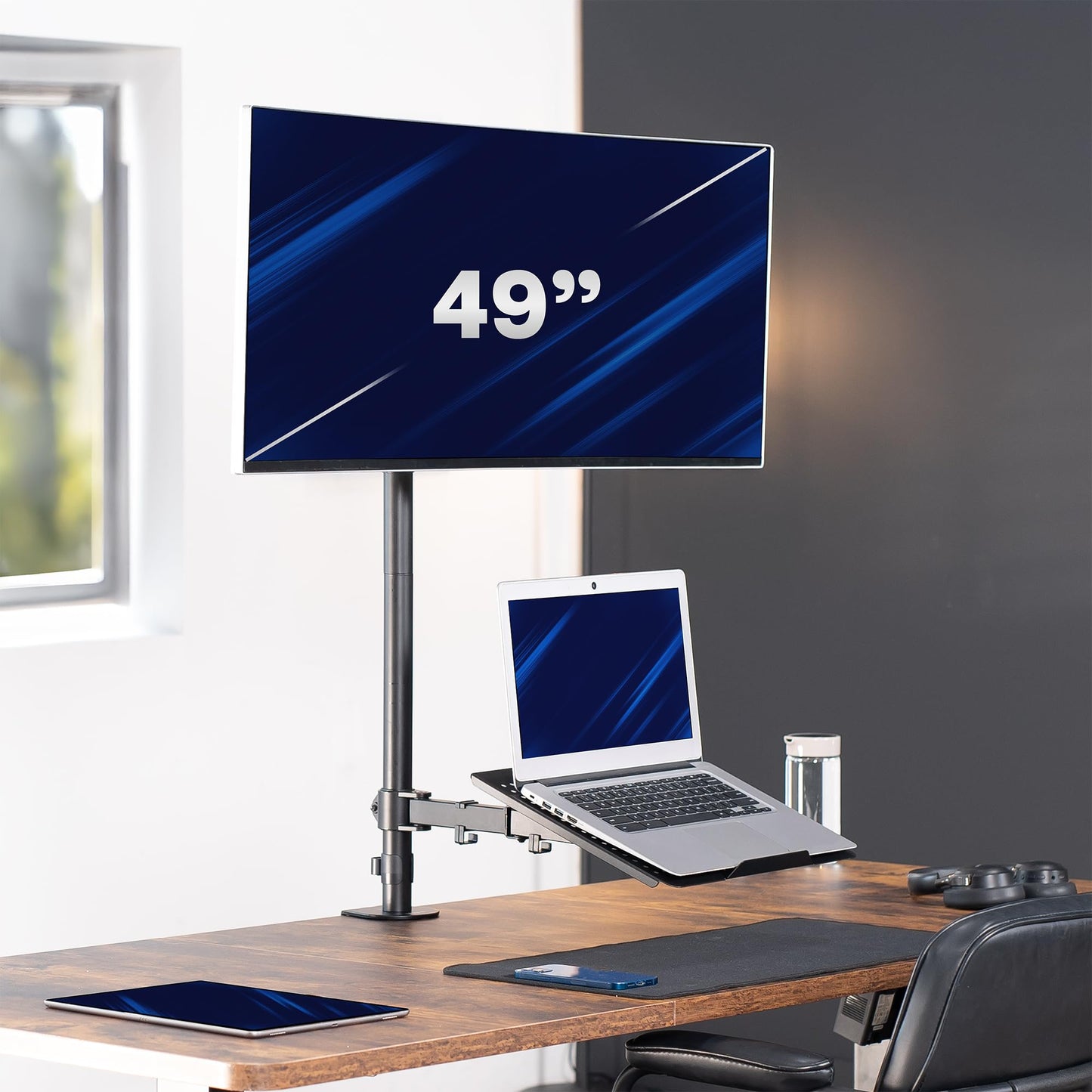 VIVO Extra Tall Desk Mount for up to 49 inch Ultrawide and Tray for up to 17 inch Laptop, Clamp-on Adjustable Stand Holds 44 lb Screens, VESA up