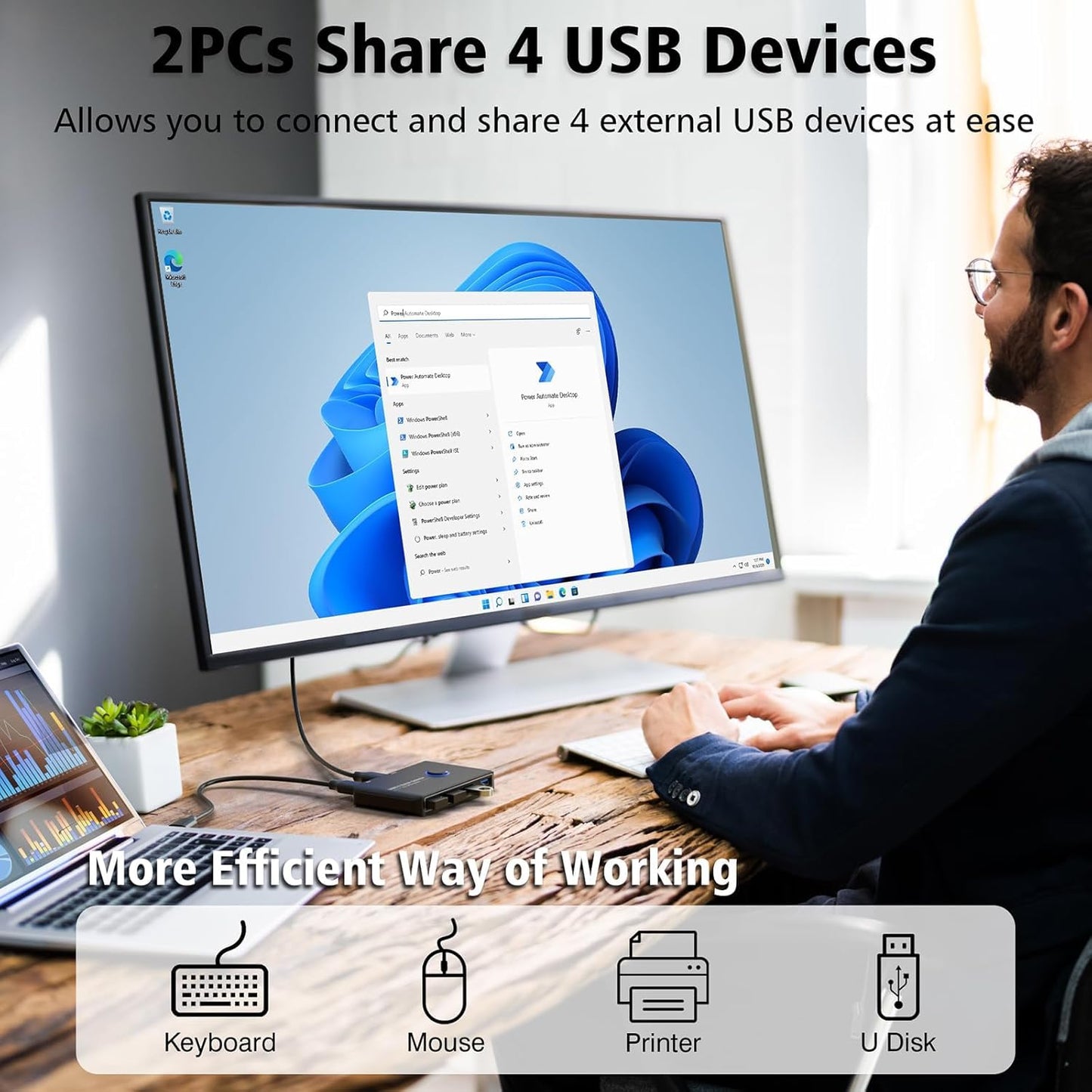USB 3.0 Switch Selector for 2 Computers, USB Switcher Sharing 4 USB Devices Peripheral Hub for Mouse, Keyboard, Scanner, Printer;