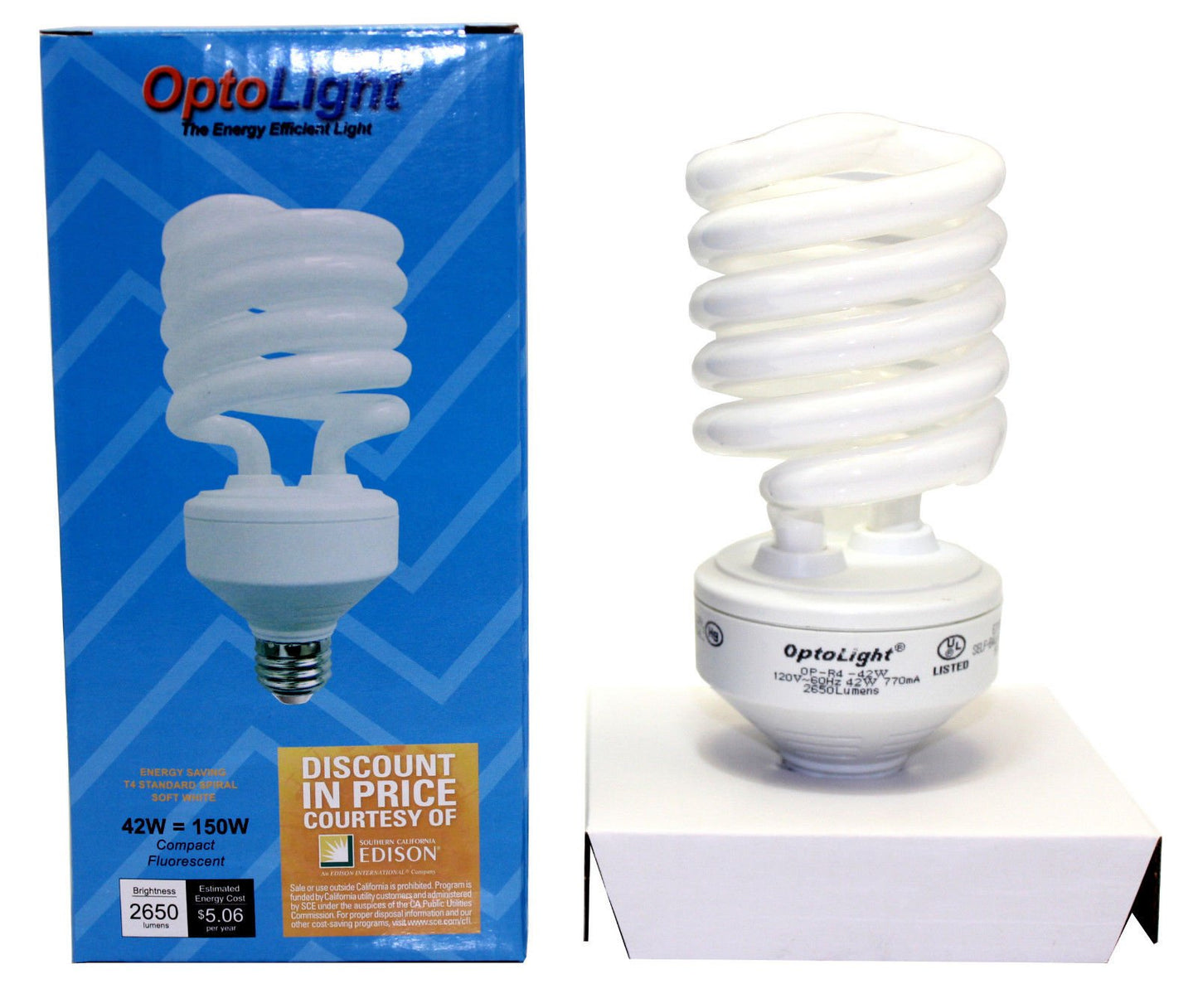 OptoLight Compact Fluorescent 42W Bulb with Light output of 150w Incandescent