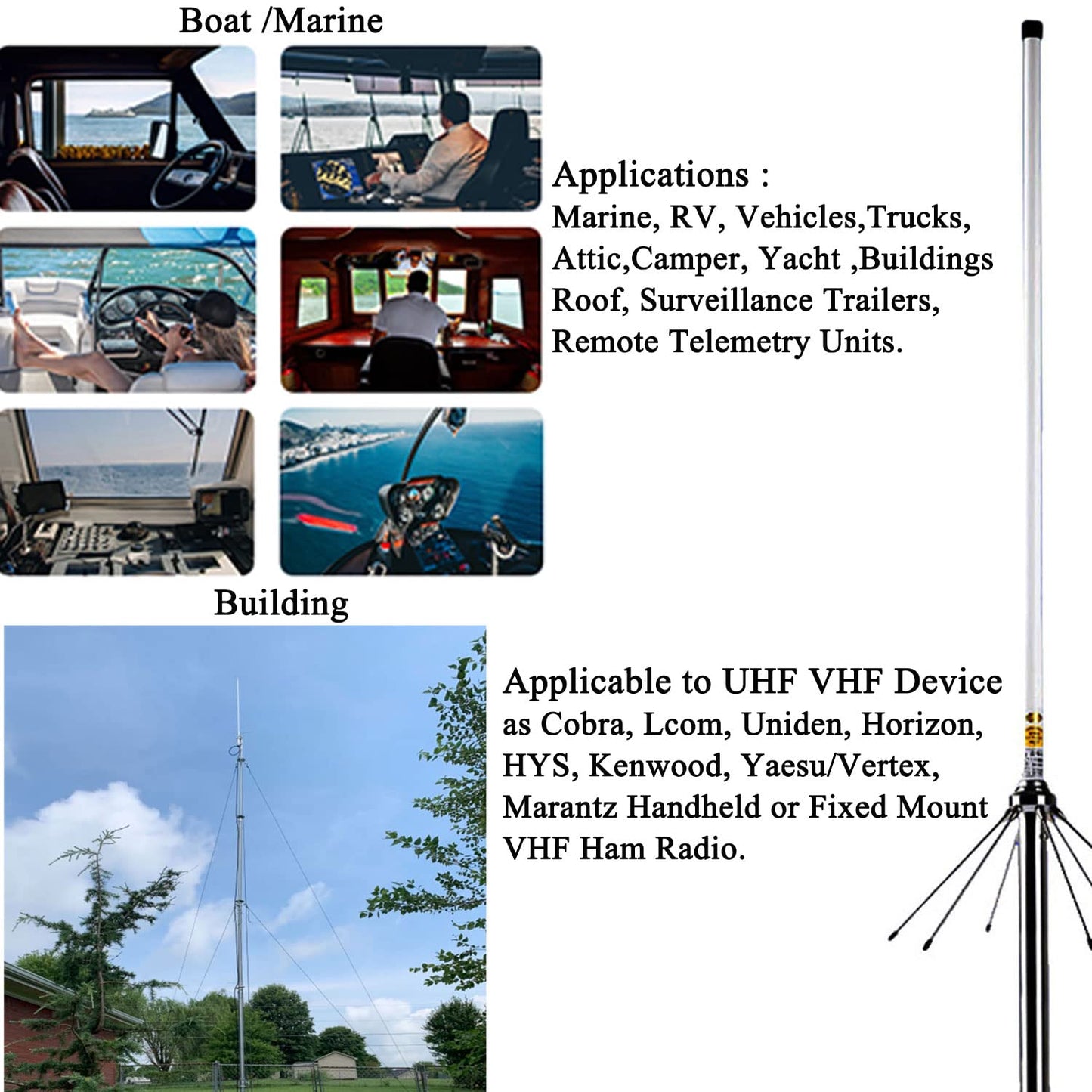 VHF UHF 2m 70cm Ham Radio Antenna for Base Station Ham Radio, 136-174MHz 400-470MHz with PL259/ UHF-Female/ SO239 Connector