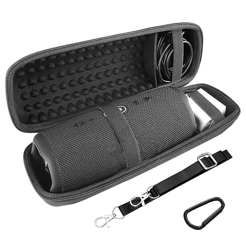Geekria Shield Speaker Case Compatible with JBL Charge 5, Charge 4 Portable Bluetooth Speaker, Replacement Hard Shell Travel Carrying Bag with Cable