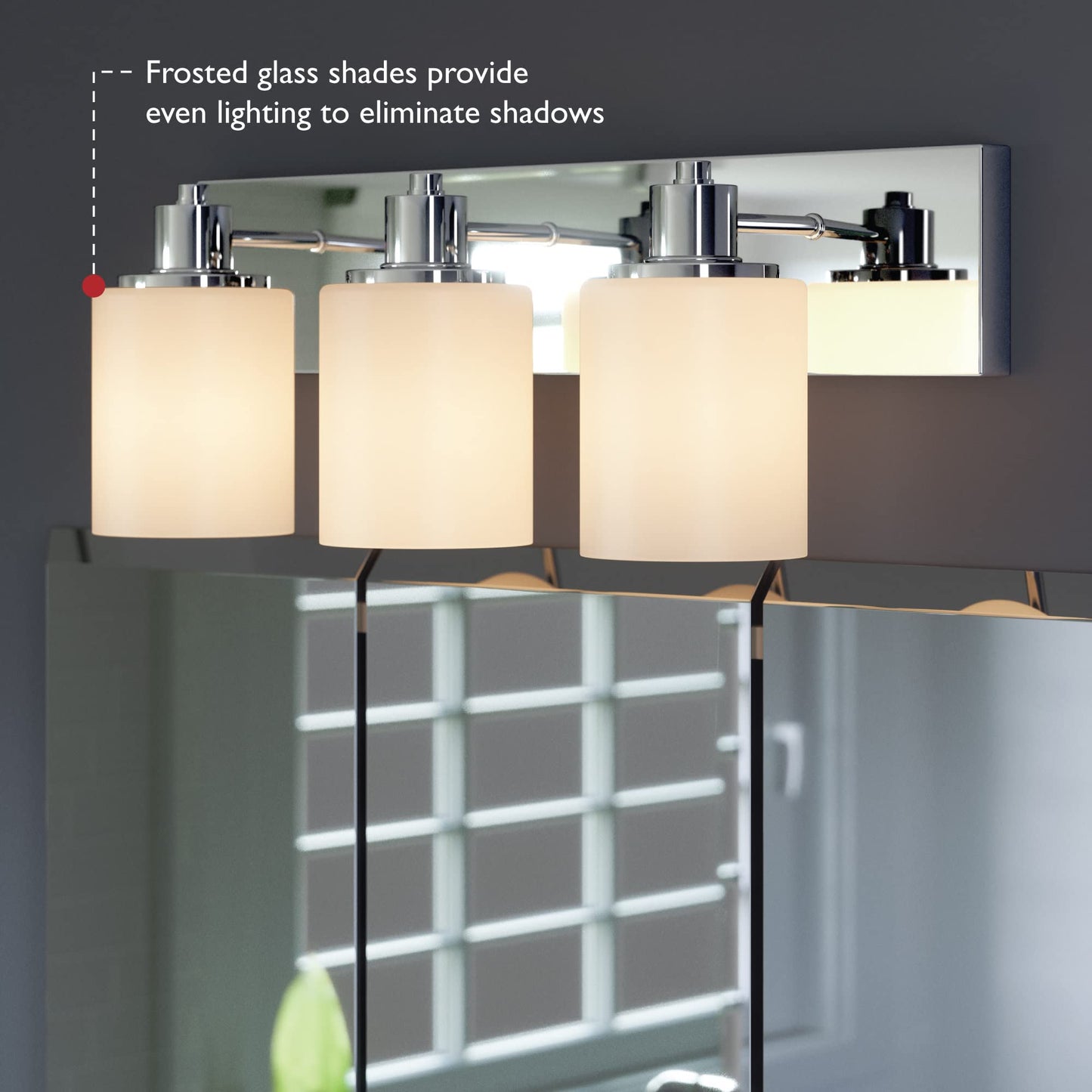 Design House Dane 3-Light Vanity Light, Polished Chrome Finish, Frosted Glass Shades, Dimmable, Bathroom Wall Fixture - Design House, 587478