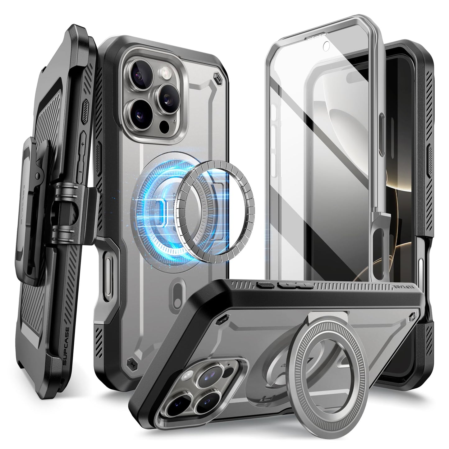 SUPCASE for iPhone 16 Pro Max Case with Stand (UBPro Mag), [Compatible with MagSafe] [Built-in Screen Protector & Belt Clip] [Military-Grade