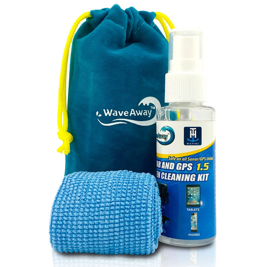 T-H Marine Wave Away Sonar & GPS Screen Cleaner Kit - Ammonia-Free LCD Screen Cleaner with Microfiber Cloth - Drip-Resistant, Streak-Free Solution for Electronics & Sunglasses - 1.5oz