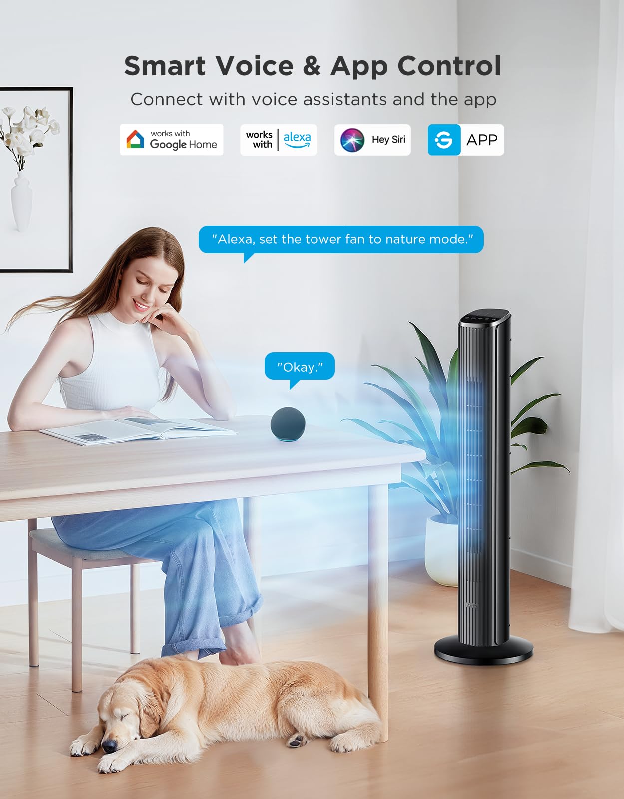 GoveeLife 36 in. Black Tower Fan for Bedroom, 5 Modes 8 Speeds up to 25ft/s