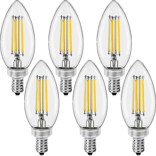Great Eagle Lighting Corporation Candelabra B11 LED 5000K Daylight Light Bulbs 60W 500 Lumens, Dimmable, Filament E12 Candle, UL Listed (6 Pack)