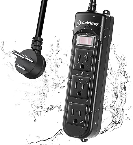Loitinsy Outdoor Power Strip Weatherproof, Waterproof Flat Plug with 3 Outlets, 6.5 FT Extension Cord, Overload Protection and Shockproof, Suitable