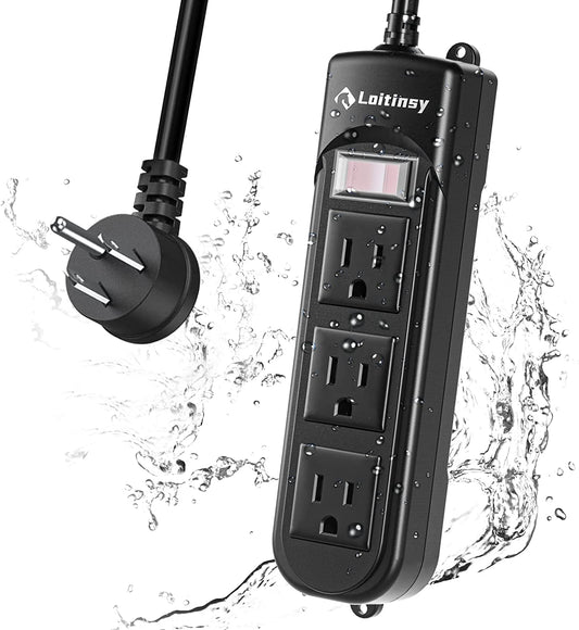 Loitinsy Outdoor Power Strip Weatherproof, Waterproof Flat Plug with 3 Outlets, 6.5 FT Extension Cord, Overload Protection and Shockproof, Suitable